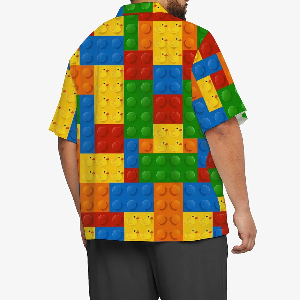 3D Building Blocks Little Yellow Duck Casual Short Sleeve Shirt 2311000659