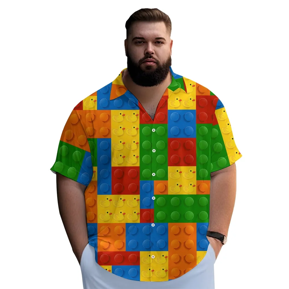 3D Building Blocks Little Yellow Duck Casual Short Sleeve Shirt 2311000659