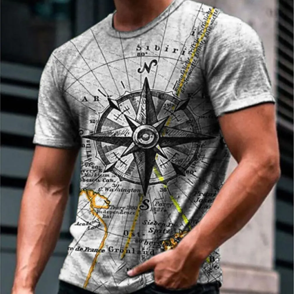 3D Graphic Printed Short Sleeve Shirts Compass