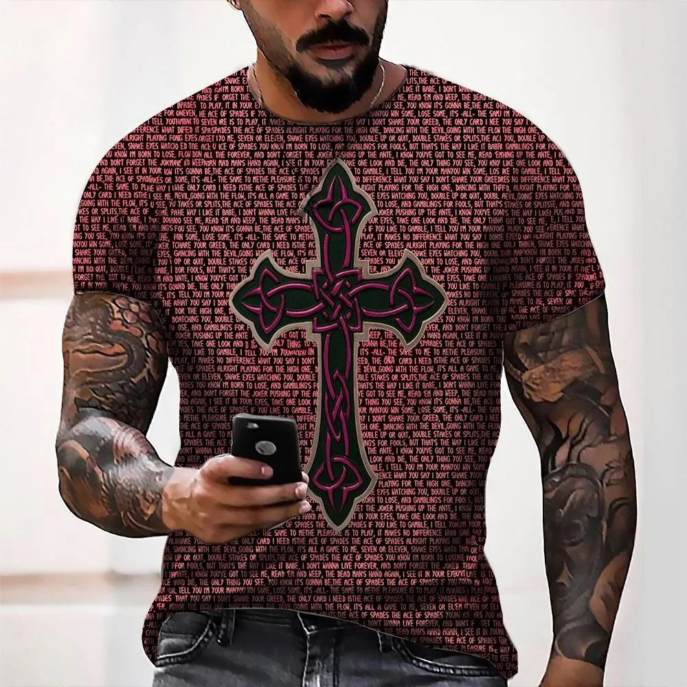 3D Graphic Printed Short Sleeve Shirts   Cross Print