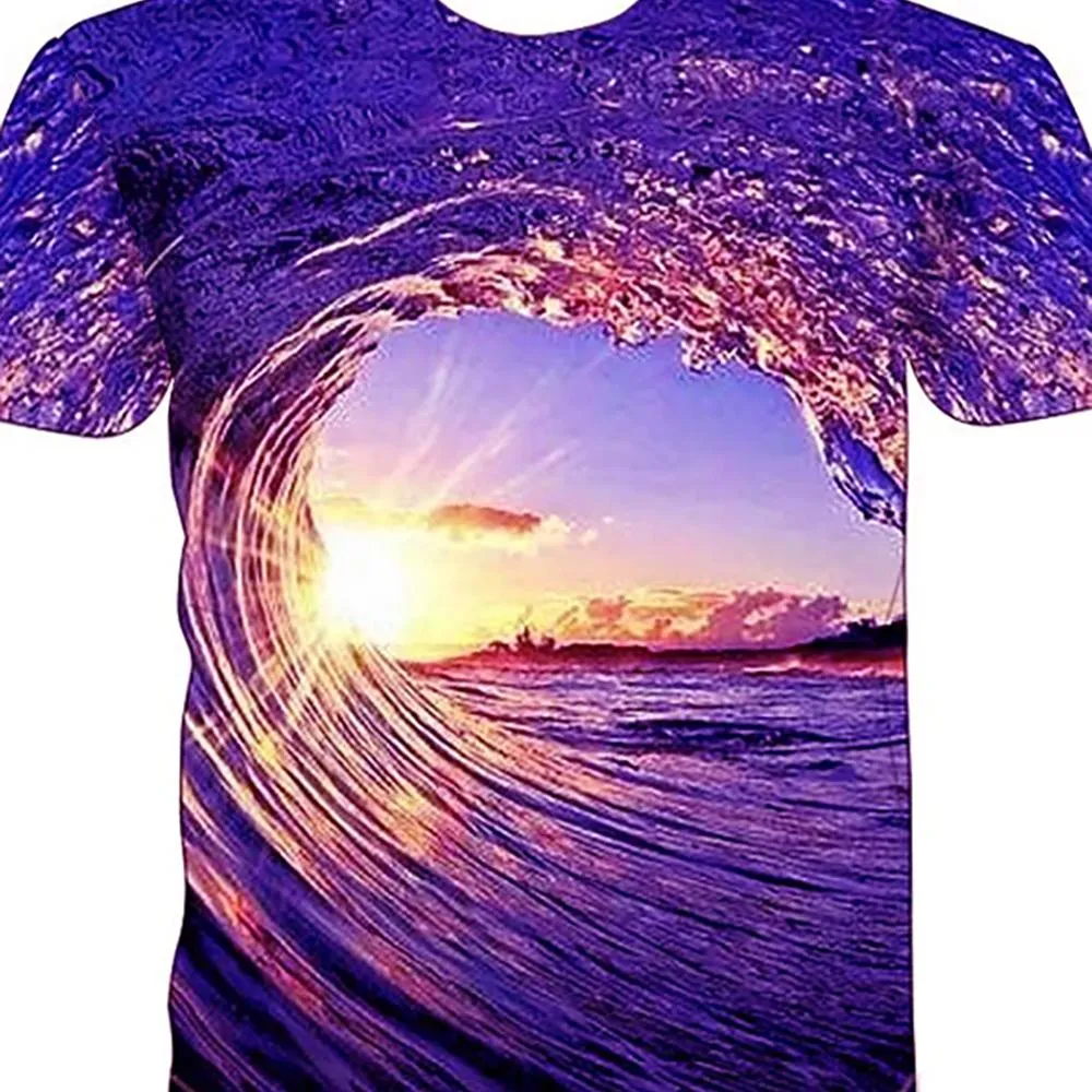 3D Graphic Printed Short Sleeve Shirts Sea Wave