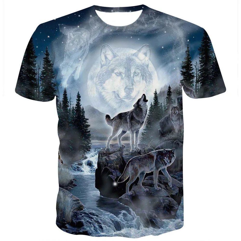 3D Graphic Printed Short Sleeve Shirts Small Wolf