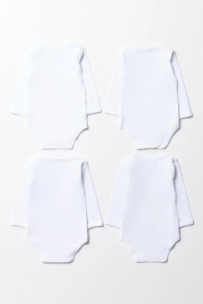 4 Pack Long Sleeve Bodyvests White