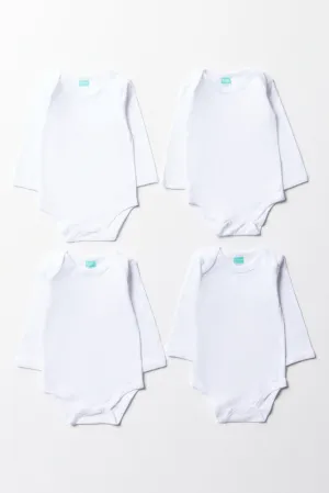 4 Pack Long Sleeve Bodyvests White