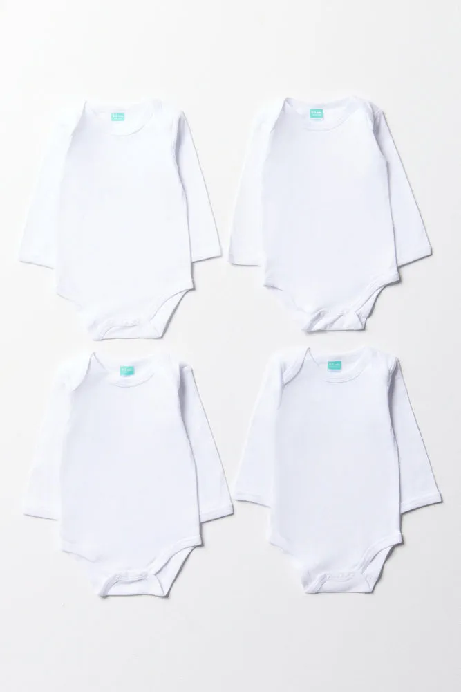 4 Pack Long Sleeve Bodyvests White