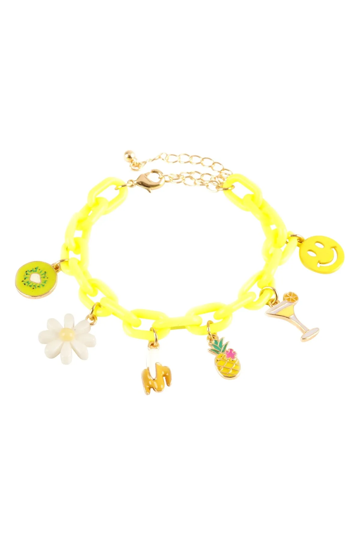 ACETATE CHAIN FLOWER, PINEAPPLE, SMILEY CHARM TROPICAL BRACELET