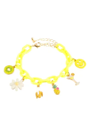ACETATE CHAIN FLOWER, PINEAPPLE, SMILEY CHARM TROPICAL BRACELET