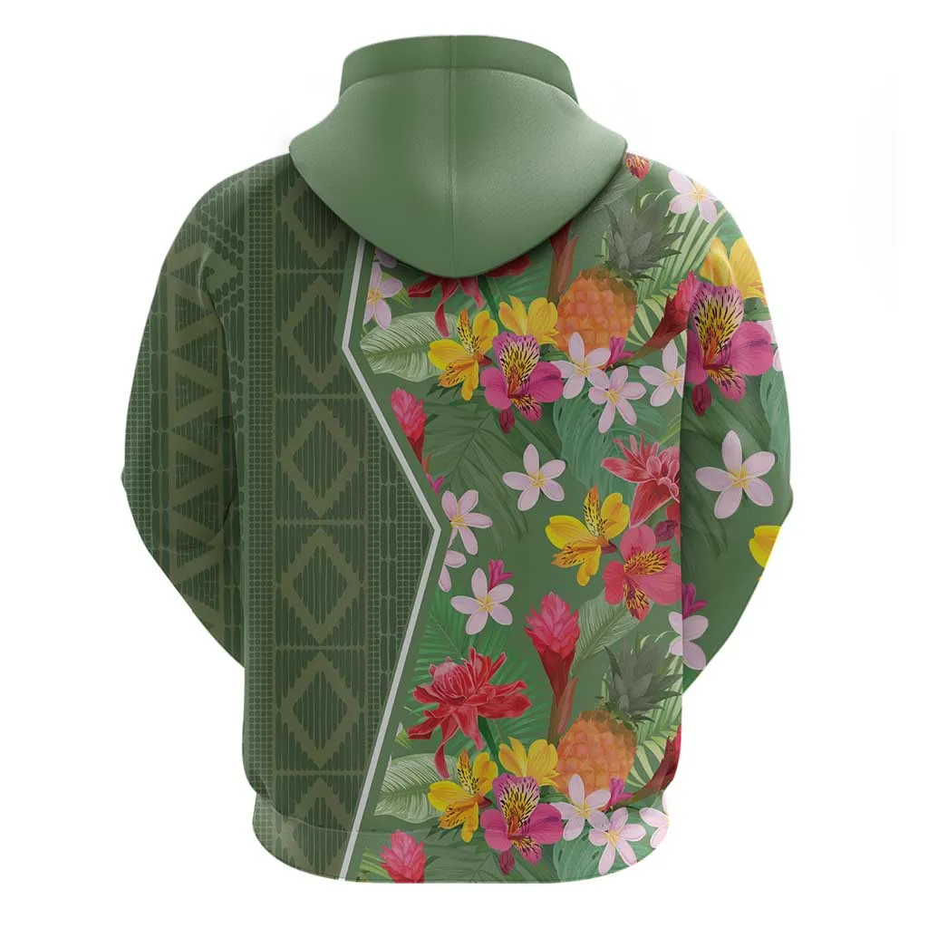 Afro Tropical Flowers Zip Hoodie Green Version LT18
