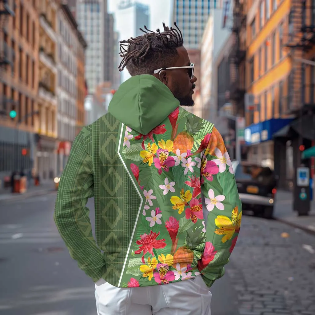 Afro Tropical Flowers Zip Hoodie Green Version LT18
