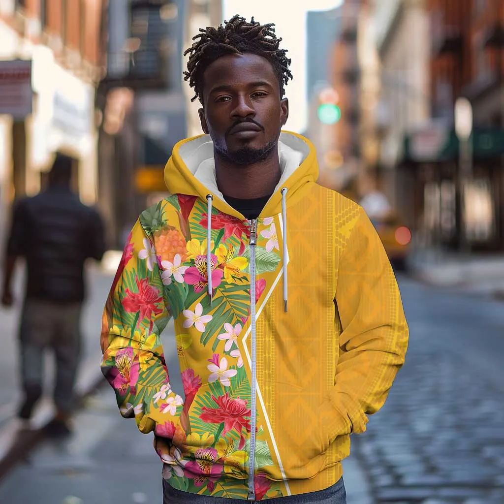 Afro Tropical Flowers Zip Hoodie Yellow Version LT18