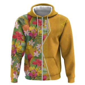 Afro Tropical Flowers Zip Hoodie Yellow Version LT18