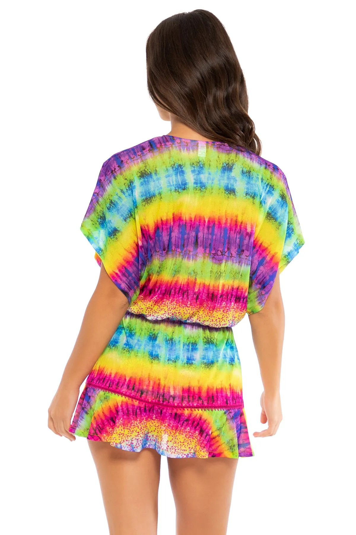 AFTERGLOW   Playera Stitched V neck Ruffle Dress • Multicolor