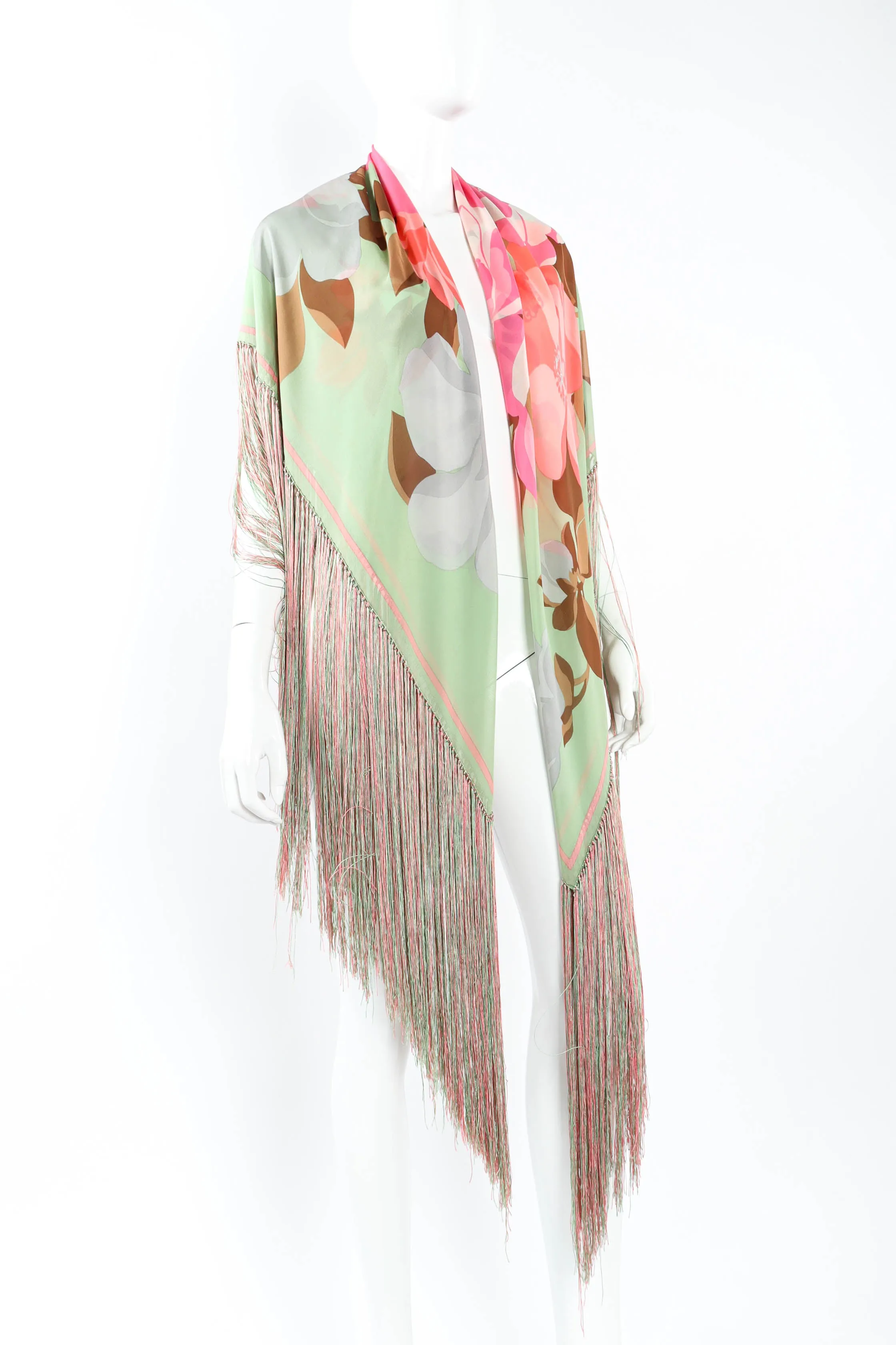Airy Floral Fringe Shawl