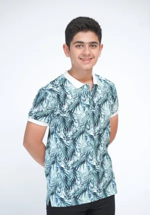 Aqua Tropical Print Polo