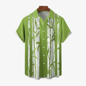 Bamboo Stripe Gradient Print Casual Short Sleeve Shirt 2410006357