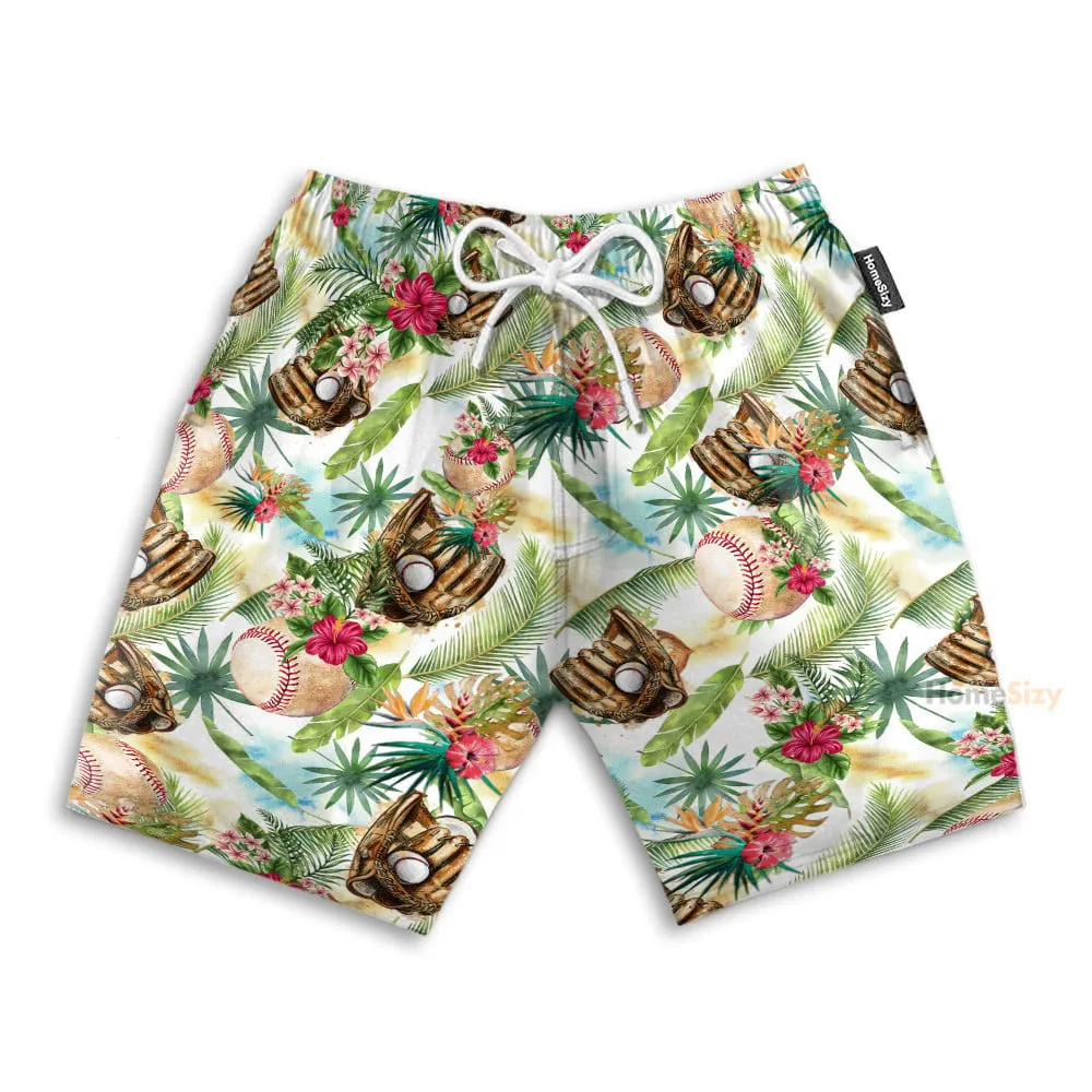 Baseball Tropical Men's Button's Up Shirts - Hawaiian Shirt & Beach Shorts