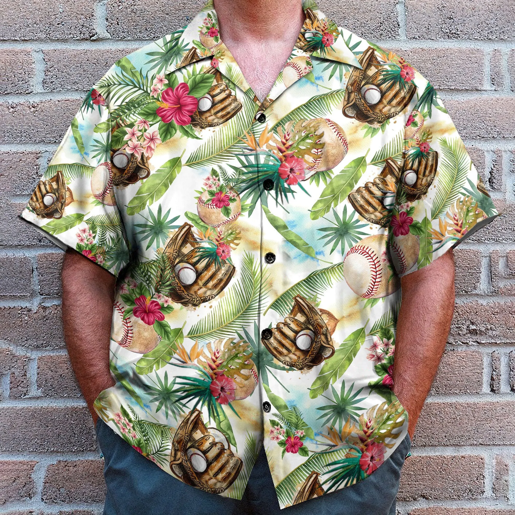 Baseball Tropical Men's Button's Up Shirts - Hawaiian Shirt & Beach Shorts