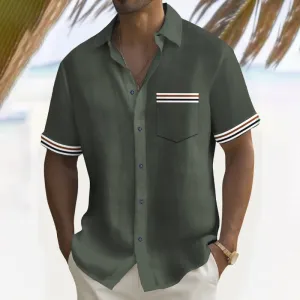 Basic Stripe Printed Men's Stretch Hawaiian Shirt