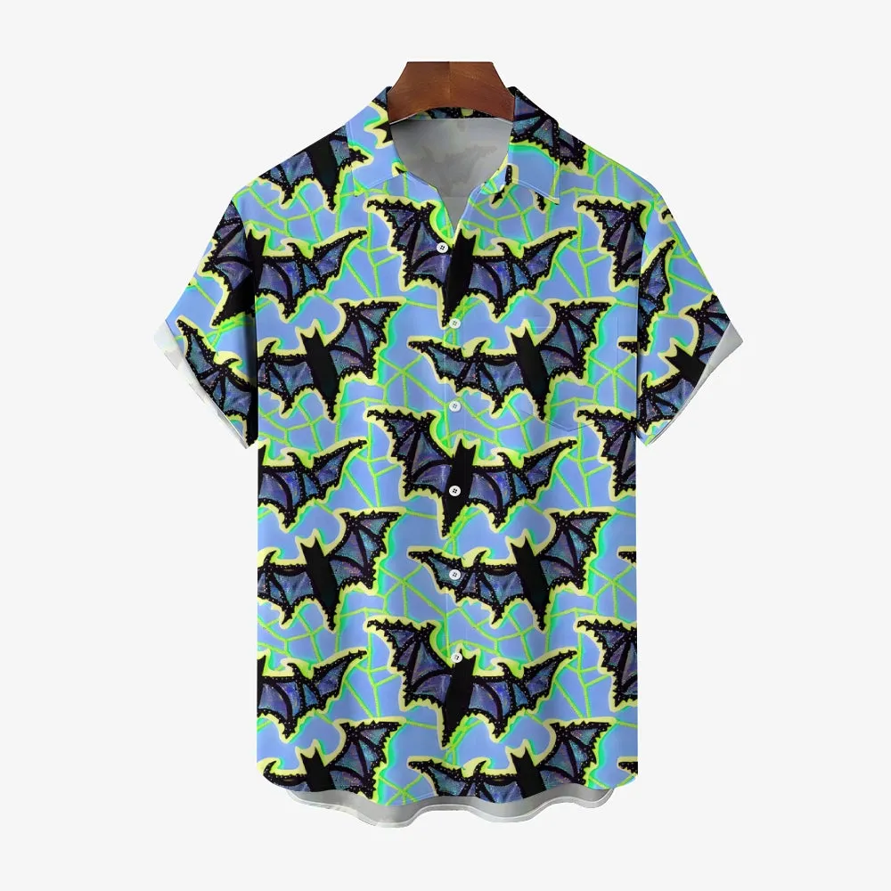 Bat Decorative Print Casual Oversized Short Sleeve Shirt 2407003771