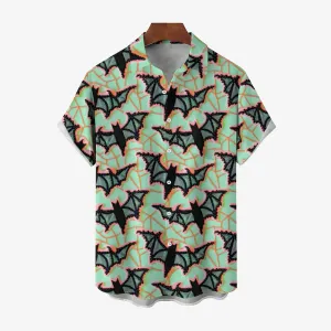 Bat Decorative Print Casual Oversized Short Sleeve Shirt 2407003771