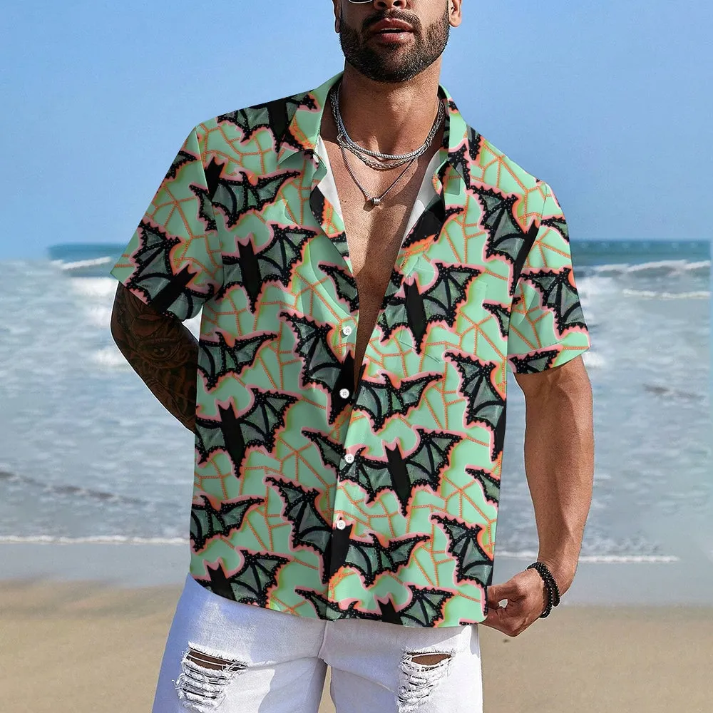 Bat Decorative Print Casual Oversized Short Sleeve Shirt 2407003771