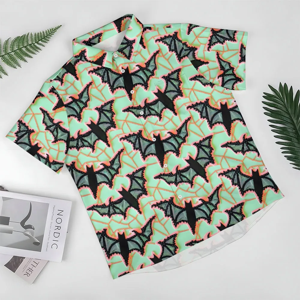 Bat Decorative Print Casual Oversized Short Sleeve Shirt 2407003771