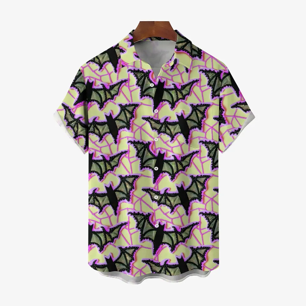 Bat Decorative Print Casual Oversized Short Sleeve Shirt 2407003771