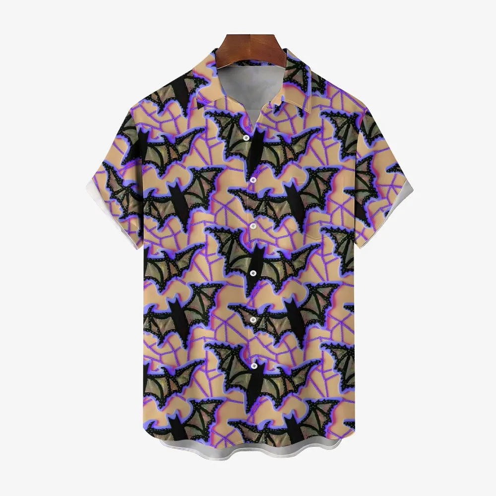 Bat Decorative Print Casual Oversized Short Sleeve Shirt 2407003771