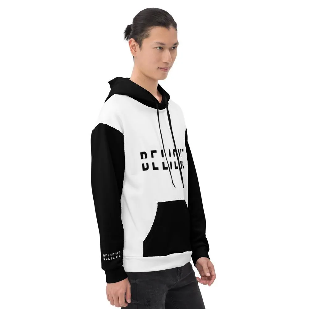 BELIEVE White and Black Pullover Hoodie