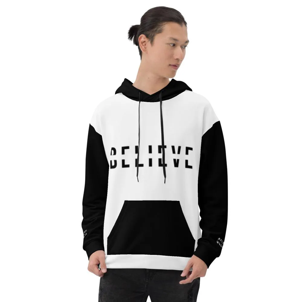 BELIEVE White and Black Pullover Hoodie