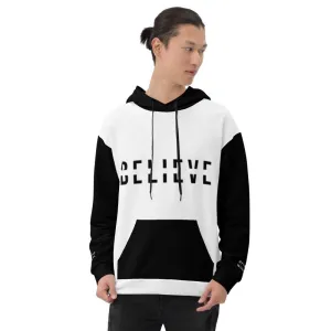 BELIEVE White and Black Pullover Hoodie