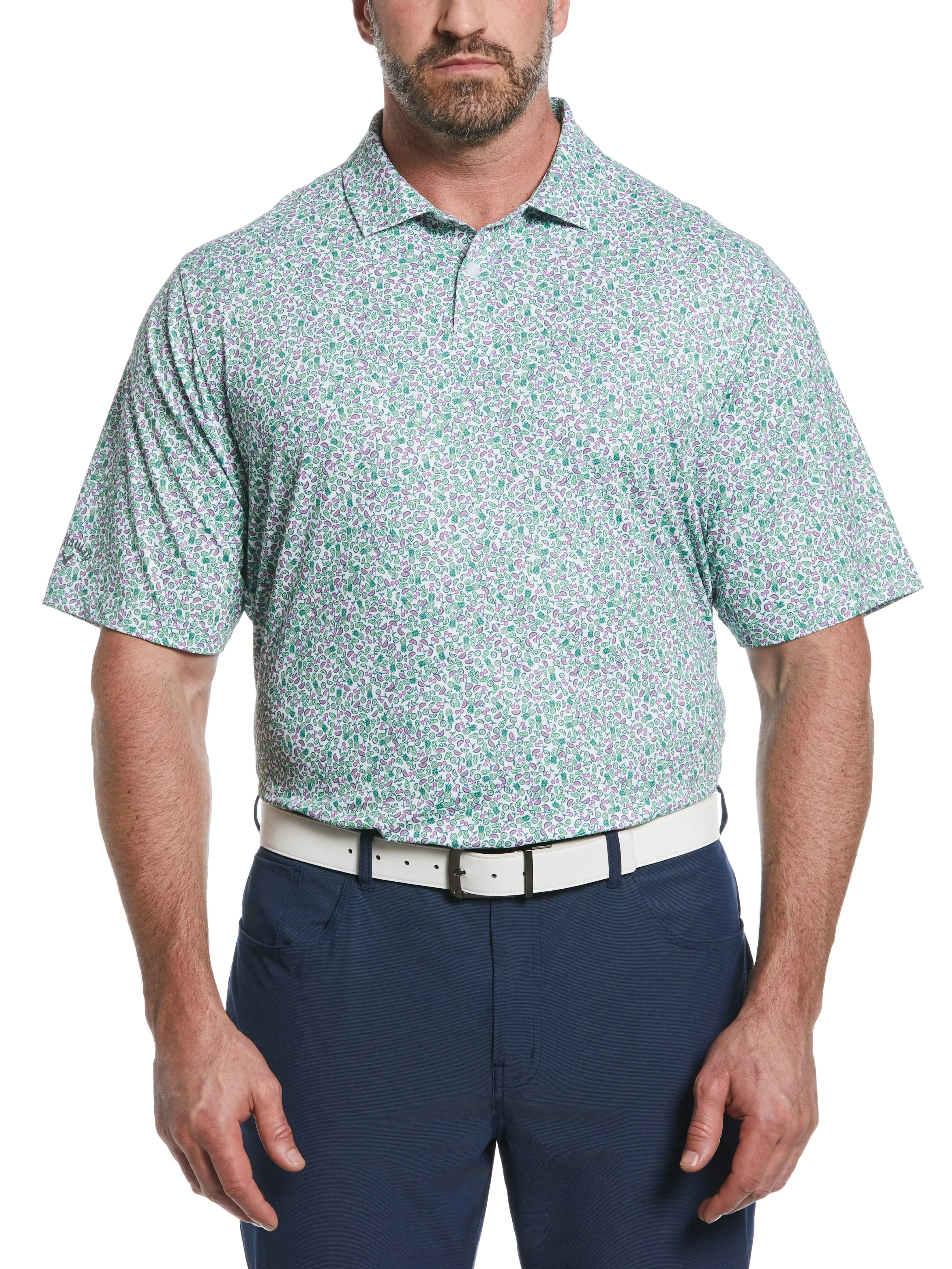 Big & Tall Ventilated Tropical Fruit Print Golf Polo