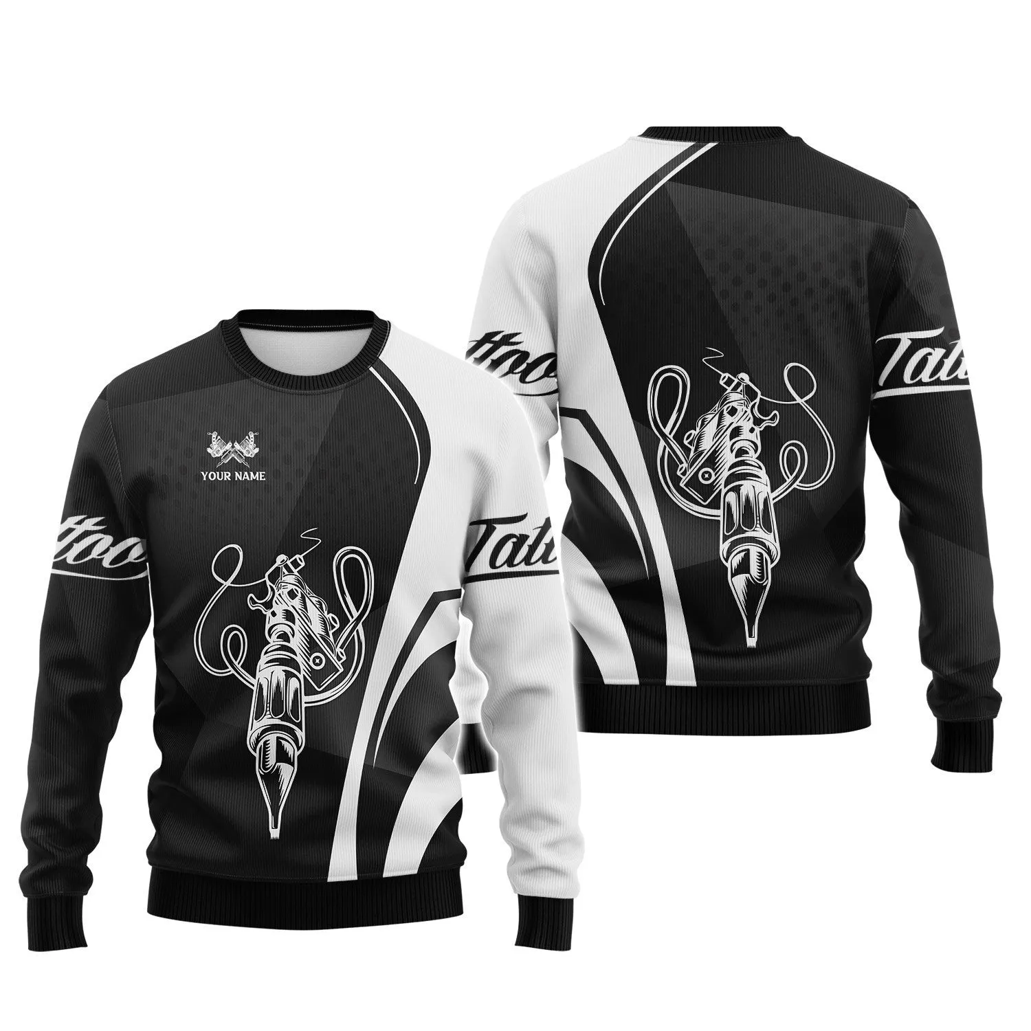 Black & White Tattoo Artist Shop Personalized Name Zipper Hoodie, 3D Hoodie