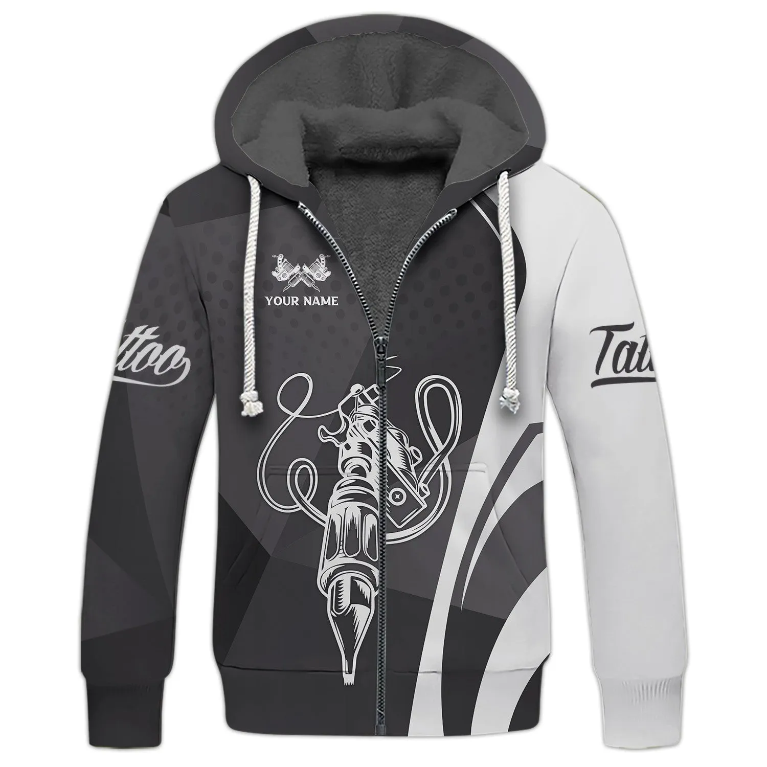 Black & White Tattoo Artist Shop Personalized Name Zipper Hoodie, 3D Hoodie