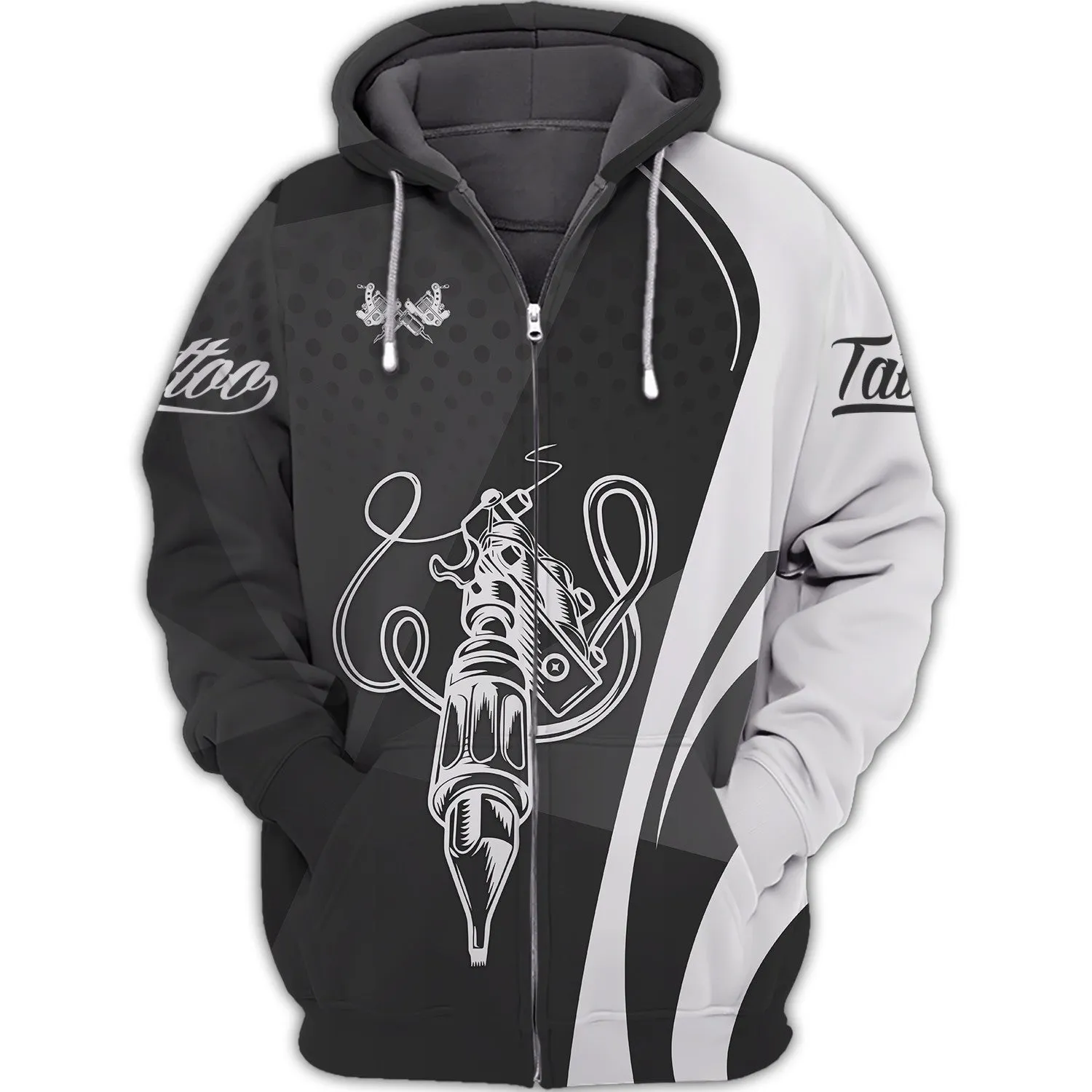 Black & White Tattoo Artist Shop Personalized Name Zipper Hoodie, 3D Hoodie