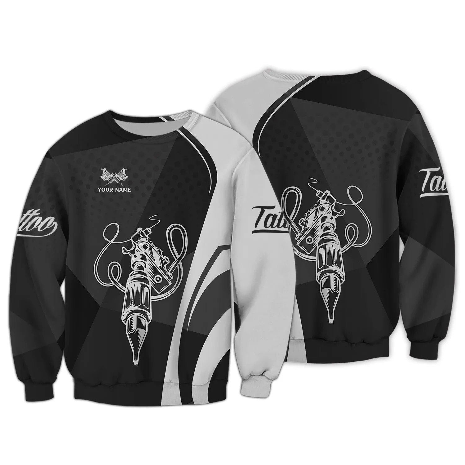Black & White Tattoo Artist Shop Personalized Name Zipper Hoodie, 3D Hoodie
