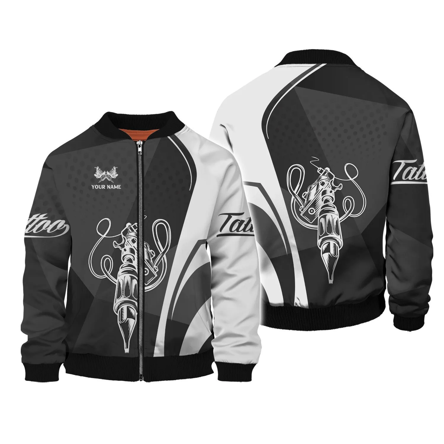 Black & White Tattoo Artist Shop Personalized Name Zipper Hoodie, 3D Hoodie
