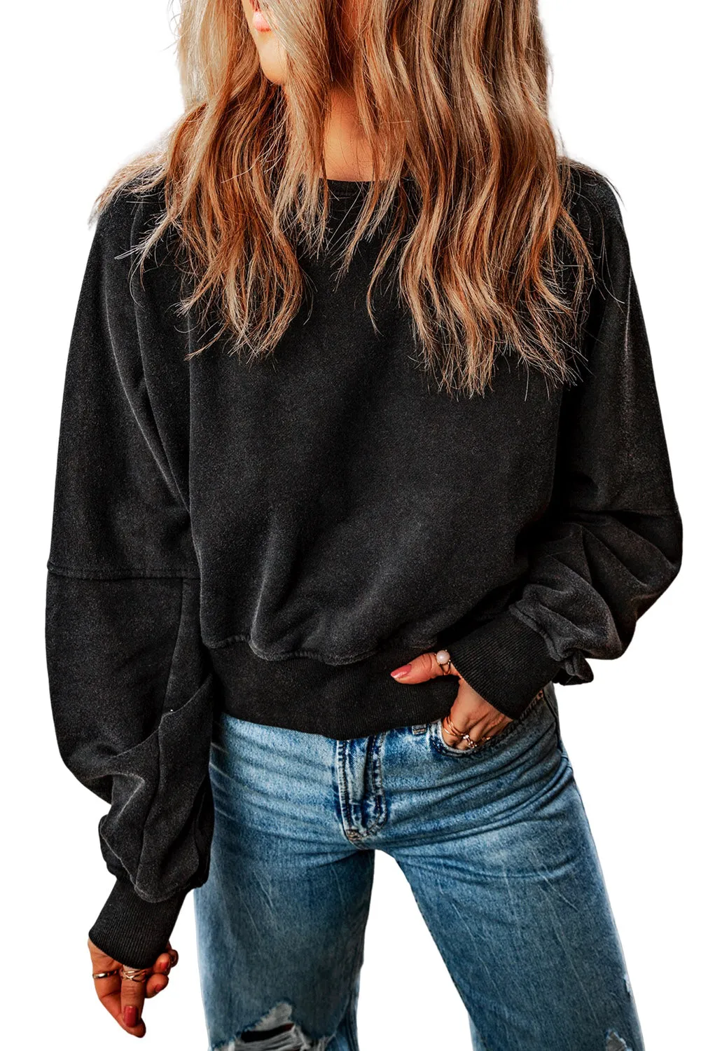 Black One Strap V-shape Open Back Casual Sweatshirt
