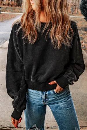 Black One Strap V-shape Open Back Casual Sweatshirt