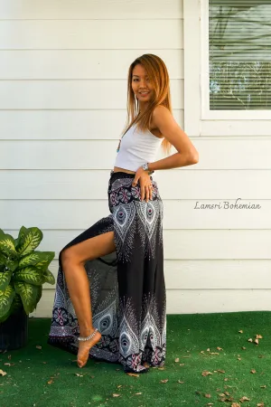 Black Peace Peacock Mandala Palazzo Wrap Pants
