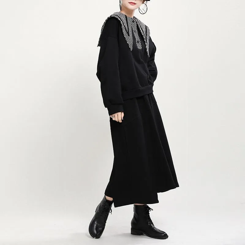 Black Women Casual Special Design Neckline Hoodies
