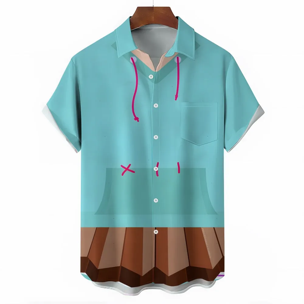 Blue Cartoon Character Print Casual Short Sleeve Shirt 2410007537