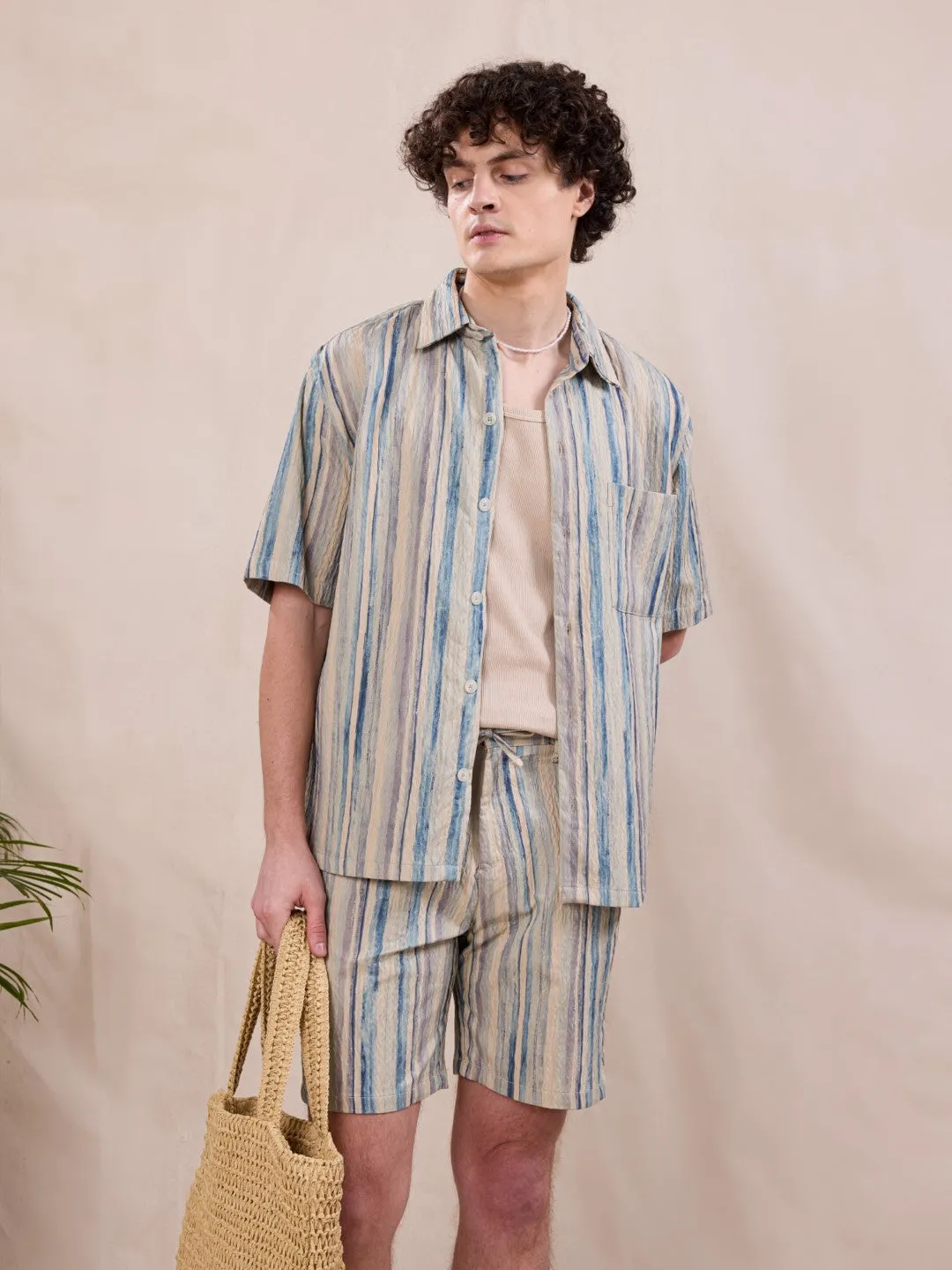 Blue Half Sleeve Printed Resort Shirt