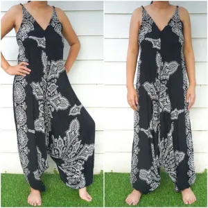 Bohemian Harem Jumpsuit- Black Mandala Snowflake