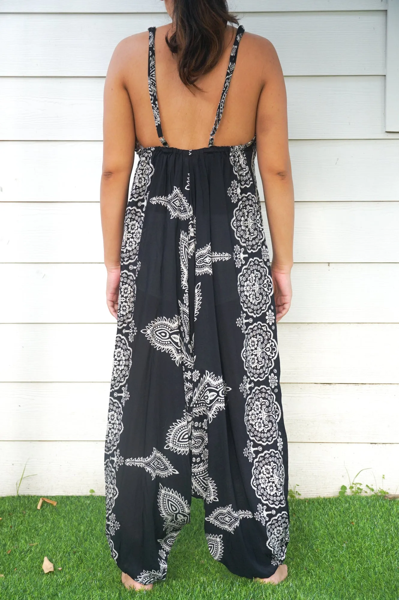 Bohemian Harem Jumpsuit- Black Mandala Snowflake