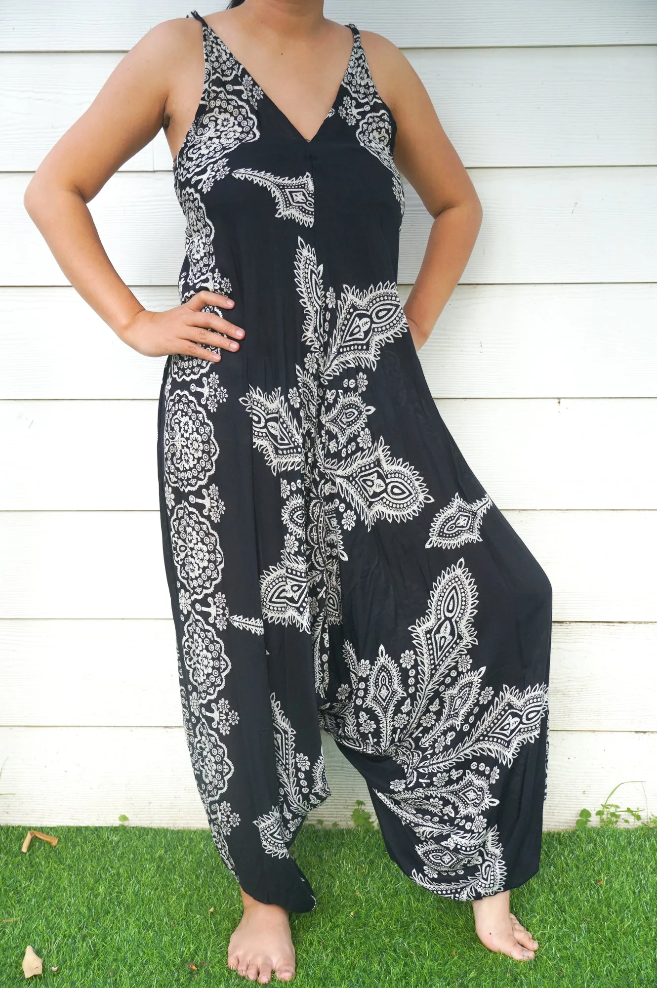Bohemian Harem Jumpsuit- Black Mandala Snowflake