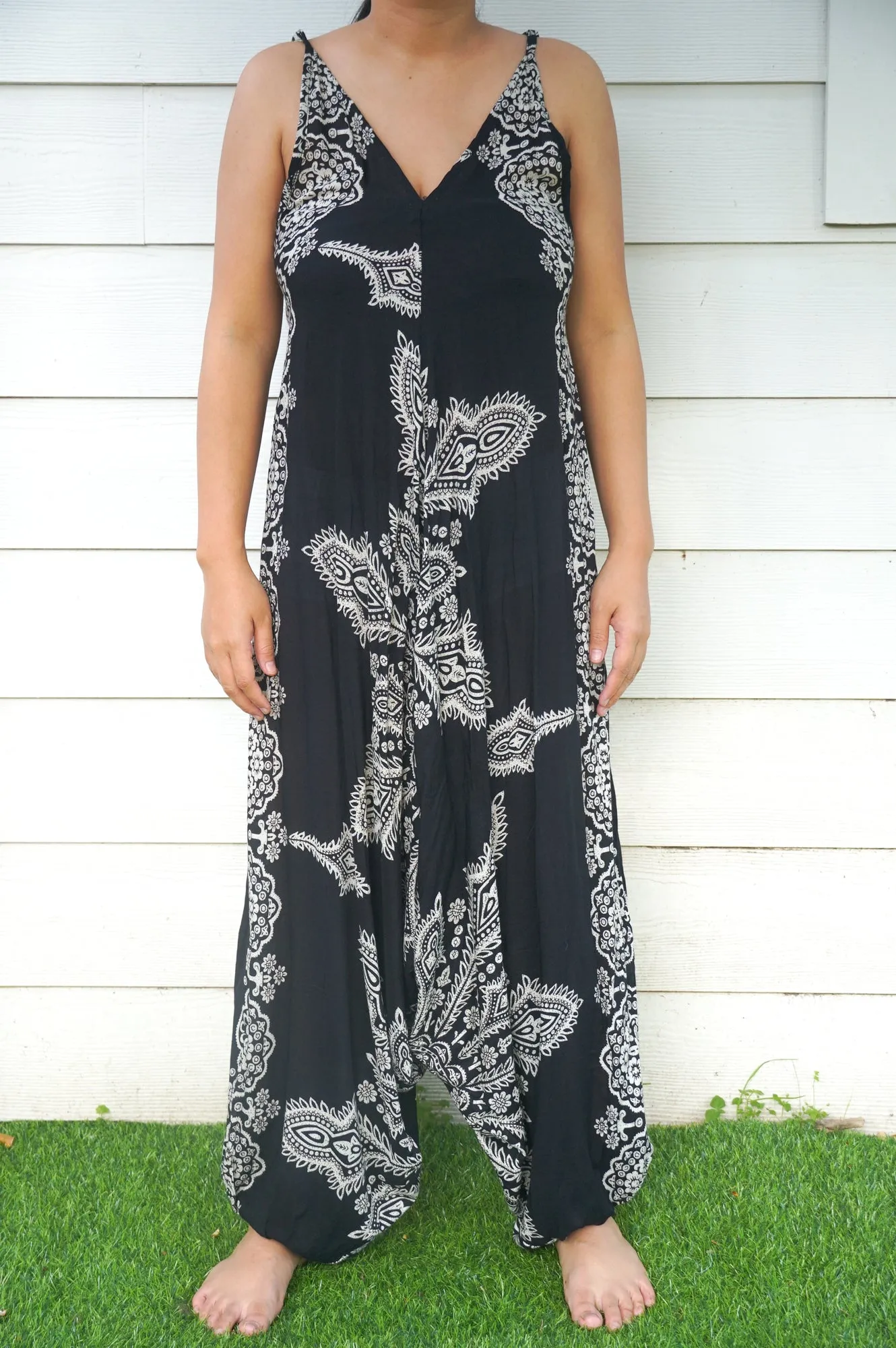Bohemian Harem Jumpsuit- Black Mandala Snowflake