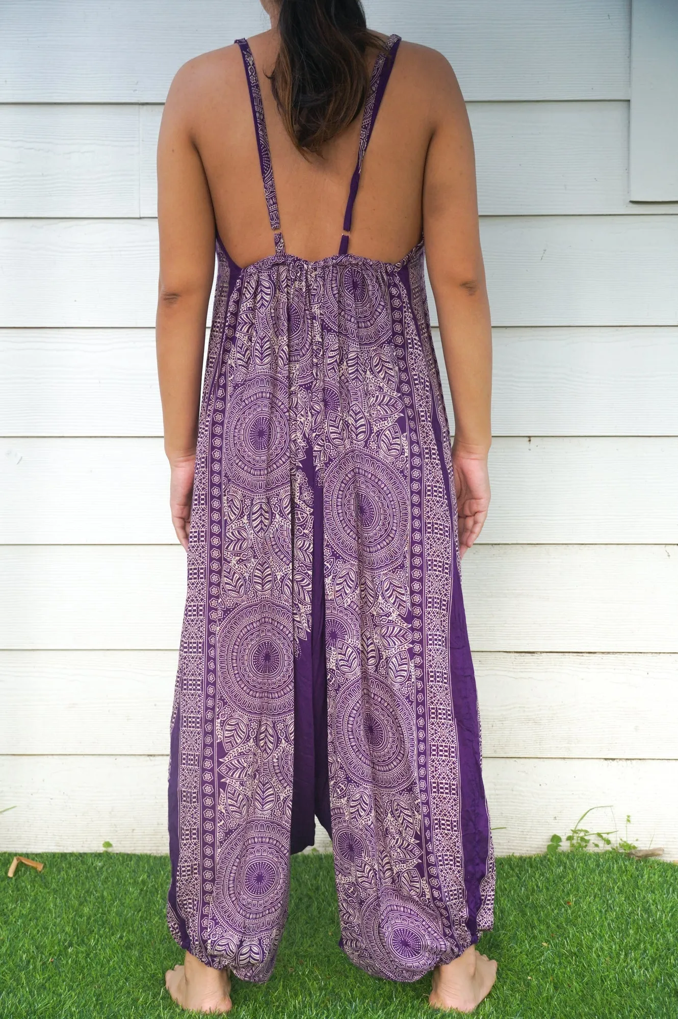 Bohemian Harem Jumpsuit- Purple Mandala Floral Medallion
