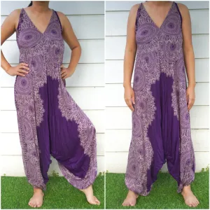 Bohemian Harem Jumpsuit- Purple Mandala Floral Medallion