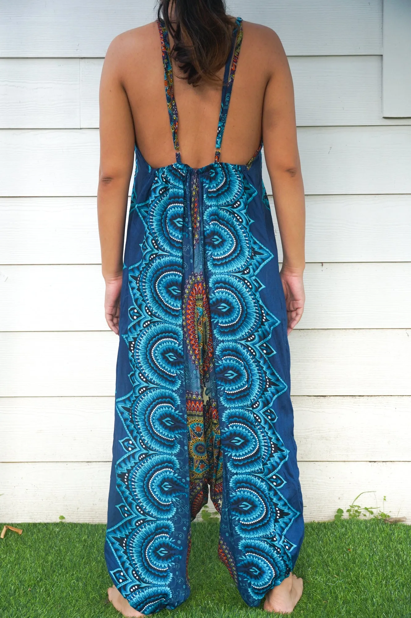 Bohemian Harem Jumpsuit- Teal Mandala Medallion